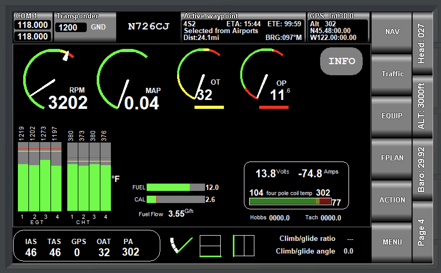 Pg. 4 is meant for a more detailed look at the engine etc.  Clicking (INFO) brings up a page with all sorts of engine/aircraft info.  Like oil capacities and filter types.