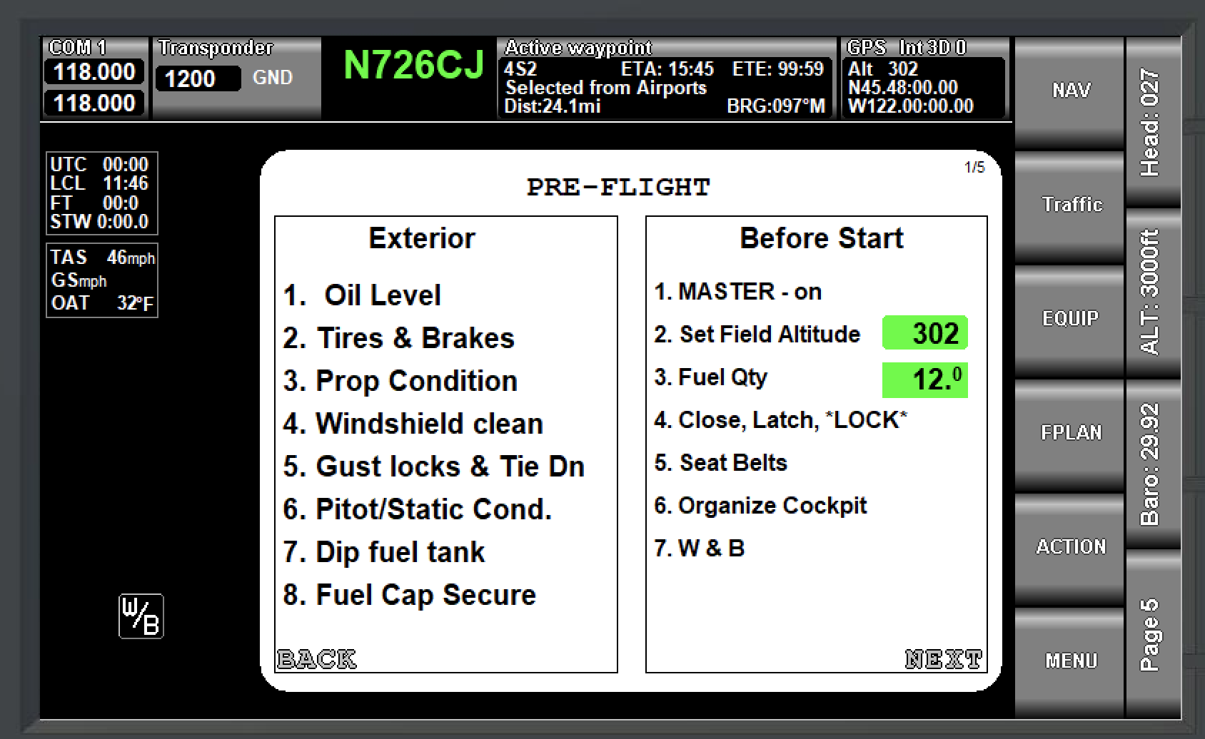 Pg. 5 is my startup screen with checklists.  Just tap on the right or left side to flip between pages.